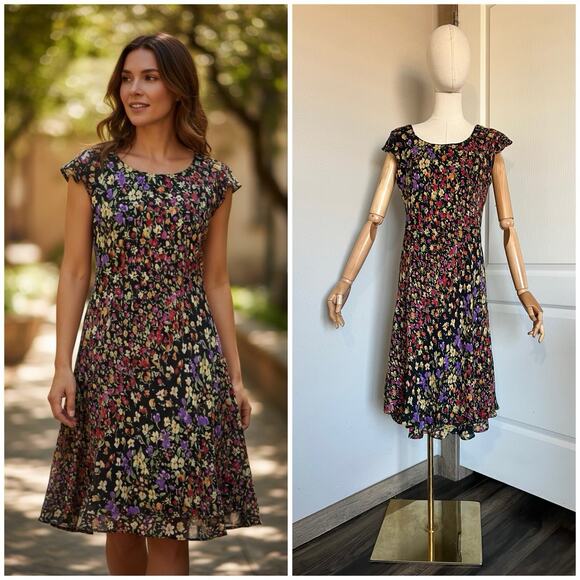 Talbots Dresses & Skirts - Talbots Size 12 Pure Silk Dress Womens Black Floral Feminine Vintage Y2K